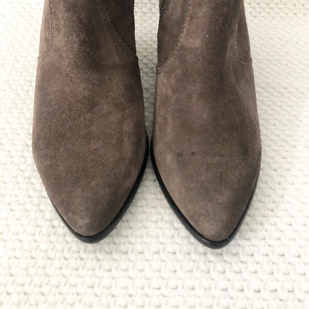 Frye JENNIFER Brown Grey Suede Pointed Stacked Heel Dress Ankle Boots 6 - Picture 5 of 12